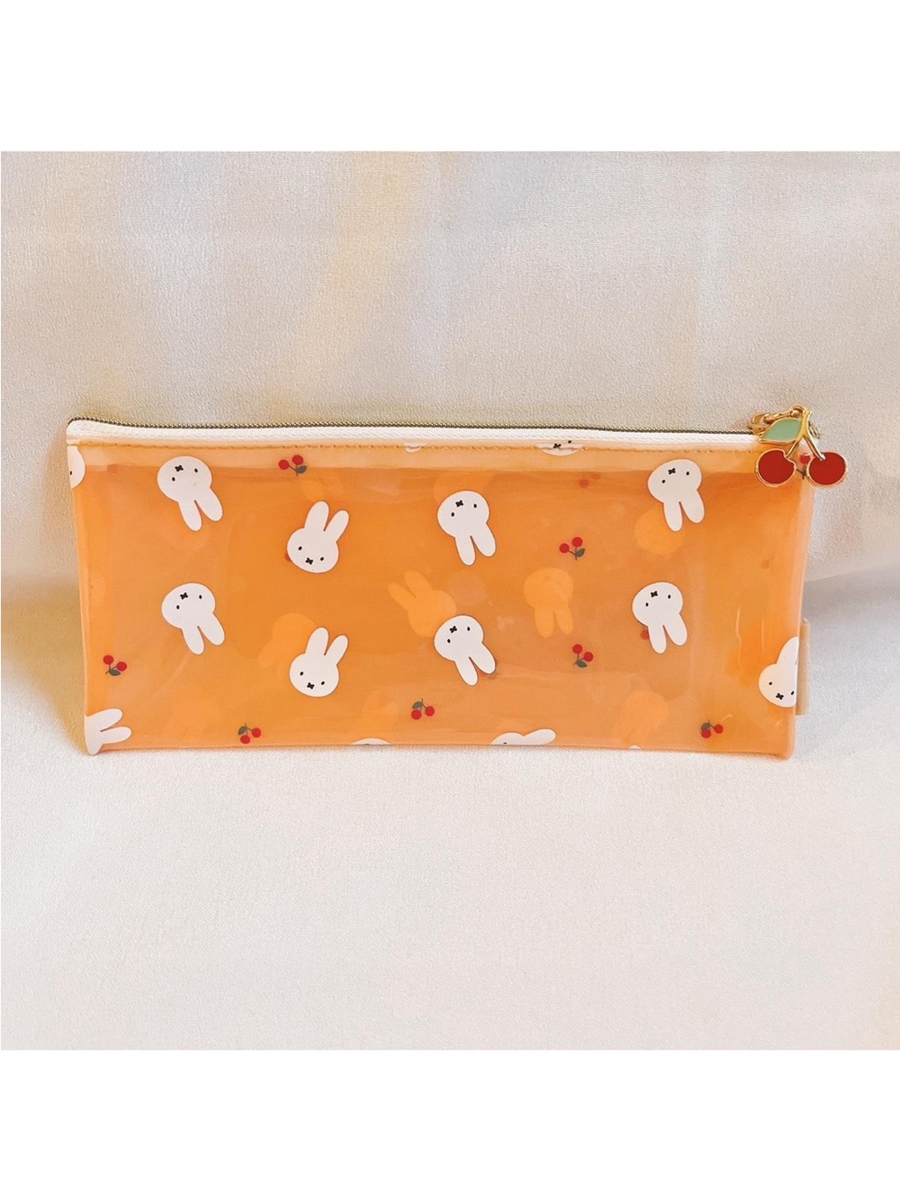 NWOT kawaii Miffy and cherries orange clear water proof flat pencil case
